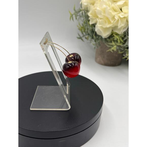 Anthropologie Resin Cherry‎ Fruit Dangle Threader Earrings - Picture 3 of 9